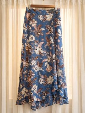 Maurices Blue Floral Maxi Skirt with Brown & Cream Accents